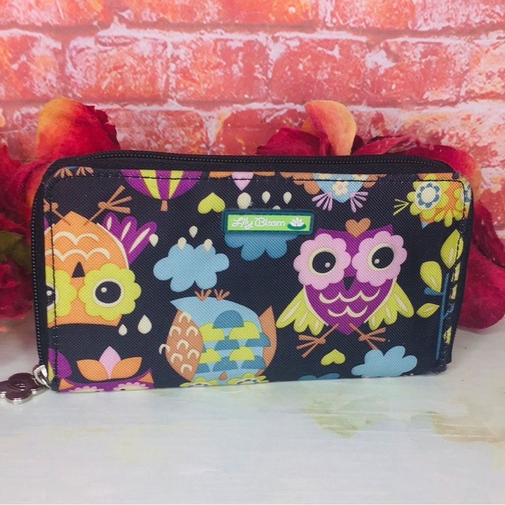 Lily Bloom Whimsical Give a Hoot Owl Print Zippered Wallet